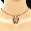Oro Laminado Fancy Pendant, Gold Filled Style Butterfly Design, with Garnet Crystal, Polished, Golden Finish, 05.351.0124.2