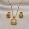 Oro Laminado Earring and Pendant Adult Set, Gold Filled Style with White Micro Pave, Polished, Golden Finish, 10.342.0128