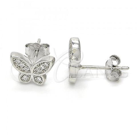 Sterling Silver Stud Earring, Butterfly Design, with White Cubic Zirconia, Polished, Rhodium Finish, 02.336.0023