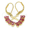 Oro Laminado Dangle Earring, Gold Filled Style with Pink Cubic Zirconia, Polished, Golden Finish, 02.09.0172.1