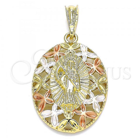 Oro Laminado Religious Pendant, Gold Filled Style Santa Muerte and Butterfly Design, Polished, Tricolor, 05.380.0079