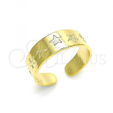 Oro Laminado Toe Ring, Gold Filled Style Star Design, Diamond Cutting Finish, Golden Finish, 01.117.0003 (One size fits all)