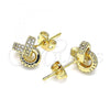 Oro Laminado Stud Earring, Gold Filled Style Love Knot Design, with White Micro Pave, Polished, Golden Finish, 02.342.0144