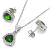 Sterling Silver Earring and Pendant Adult Set, with Green Cubic Zirconia and White Crystal, Rhodium Finish, 10.175.0070.1
