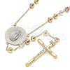 Oro Laminado Medium Rosary, Gold Filled Style Guadalupe and Crucifix Design, Matte Finish, Tricolor, 09.380.0021.28