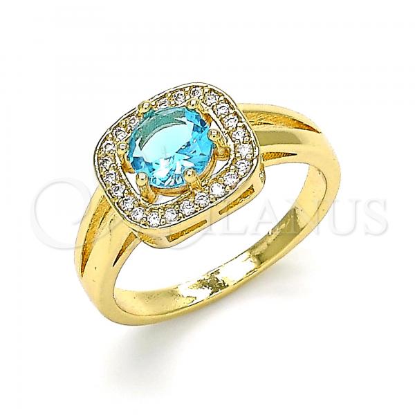 Oro Laminado Multi Stone Ring, Gold Filled Style with Blue Topaz and White Cubic Zirconia, Polished, Golden Finish, 01.210.0123.4.08