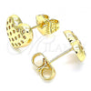 Oro Laminado Stud Earring, Gold Filled Style Heart Design, with White Micro Pave, Polished, Golden Finish, 02.156.0490