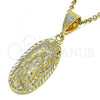Oro Laminado Religious Pendant, Gold Filled Style Guadalupe Design, Diamond Cutting Finish, Golden Finish, 5.184.010
