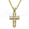 Oro Laminado Religious Pendant, Gold Filled Style Cross Design, with White Cubic Zirconia, Polished, Golden Finish, 05.342.0086