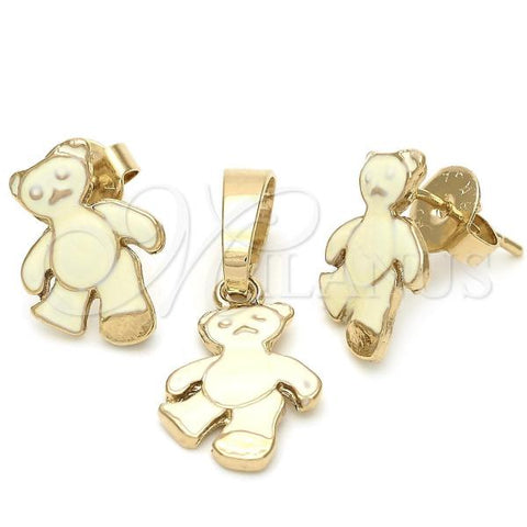 Oro Laminado Earring and Pendant Children Set, Gold Filled Style Bird Design, Enamel Finish, Golden Finish, 10.64.0092