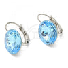 Rhodium Plated Leverback Earring, with Light Turquoise Swarovski Crystals, Polished, Rhodium Finish, 02.239.0005
