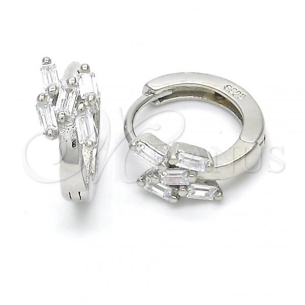 Sterling Silver Huggie Hoop, with White Cubic Zirconia, Polished, Rhodium Finish, 02.175.0138.15