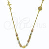 Oro Laminado Fancy Necklace, Gold Filled Style Guadalupe and Crucifix Design, with White Micro Pave, Diamond Cutting Finish, Tricolor, 04.253.0031.20