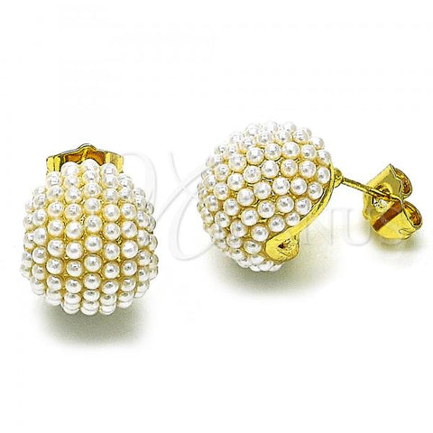 Oro Laminado Stud Earring, Gold Filled Style Ball Design, with Ivory Pearl, Polished, Golden Finish, 02.379.0091
