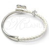 Rhodium Plated Individual Bangle, Heart Design, with Rose Patina Swarovski Crystals and White Micro Pave, Polished, Rhodium Finish, 07.239.0008.9 (03 MM Thickness, One size fits all)