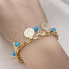 Oro Laminado Charm Bracelet, Gold Filled Style with Turquoise Crystal, Polished, Golden Finish, 03.331.0120.08