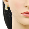 Oro Laminado Stud Earring, Gold Filled Style with White Micro Pave, Polished, Golden Finish, 02.283.0247