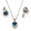 Sterling Silver Necklace and Earring, Heart Design, with Tanzanite and White Cubic Zirconia, Polished, Rhodium Finish, 10.186.0031