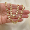 Oro Laminado Basic Necklace, Gold Filled Style Pave Cuban Design, Polished, Golden Finish, 04.213.0184.24