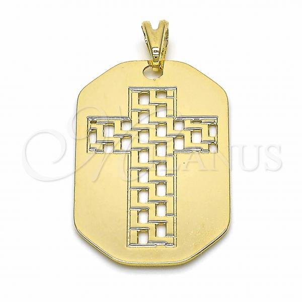 Oro Laminado Religious Pendant, Gold Filled Style Cross Design, Polished, Golden Finish, 05.09.0067