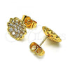 Oro Laminado Stud Earring, Gold Filled Style Flower Design, with White Micro Pave, Polished, Golden Finish, 02.210.0668