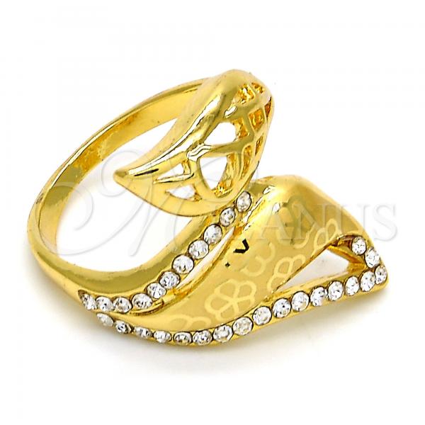 Oro Laminado Multi Stone Ring, Gold Filled Style Flower Design, with White Crystal, Polished, Golden Finish, 01.241.0039.08 (Size 8)