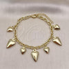 Oro Laminado Charm Bracelet, Gold Filled Style Heart and Rolo Design, Polished, Golden Finish, 03.213.0259.07