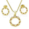 Oro Laminado Earring and Pendant Adult Set, Gold Filled Style with Garnet Micro Pave, Polished, Golden Finish, 10.156.0150.3