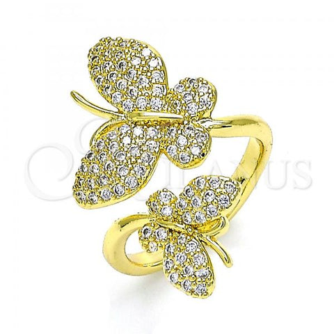 Oro Laminado Multi Stone Ring, Gold Filled Style Butterfly Design, with White Micro Pave, Polished, Golden Finish, 01.341.0052