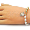 Oro Laminado Fancy Bracelet, Gold Filled Style Star and Ball Design, with Ivory Pearl and White Micro Pave, Polished, Golden Finish, 03.341.0249.07
