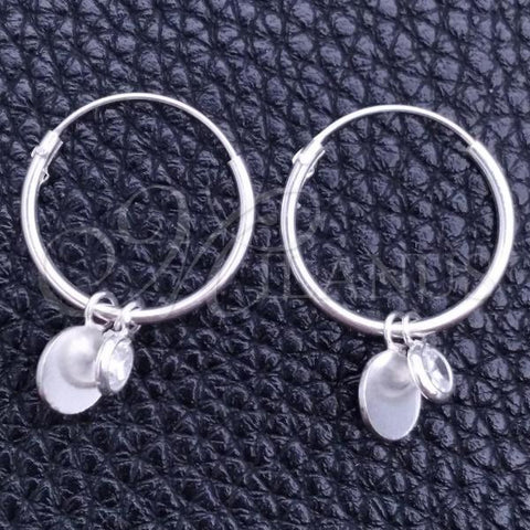Sterling Silver Small Hoop, Ball Design, with White Cubic Zirconia, Polished, Silver Finish, 02.401.0044.15