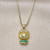 Oro Laminado Pendant Necklace, Gold Filled Style Box and Bow Design, with White Cubic Zirconia, Yellow Enamel Finish, Golden Finish, 04.156.0468.18