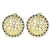 Oro Laminado Stud Earring, Gold Filled Style with Black and White Micro Pave, Polished, Golden Finish, 02.233.0018.1