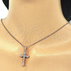 Sterling Silver Pendant Necklace, Cross Design, with White Cubic Zirconia, Polished, Rose Gold Finish, 04.336.0124.1.16