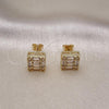 Oro Laminado Stud Earring, Gold Filled Style Baguette Design, with White Cubic Zirconia, Polished, Golden Finish, 02.342.0305