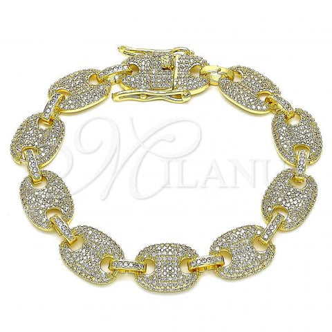 Oro Laminado Basic Bracelet, Gold Filled Style Puff Mariner Design, with White Micro Pave, Polished, Golden Finish, 04.284.0059.08