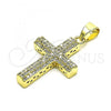Oro Laminado Religious Pendant, Gold Filled Style Cross Design, with White Micro Pave, Polished, Golden Finish, 05.102.0048