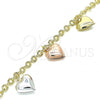 Oro Laminado Charm Bracelet, Gold Filled Style Heart Design, Diamond Cutting Finish, Tricolor, 03.351.0102.07