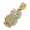 Oro Laminado Fancy Pendant, Gold Filled Style Owl Design, Polished, Tricolor, 05.351.0037