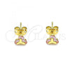 Oro Laminado Stud Earring, Gold Filled Style with Pink Cubic Zirconia, Polished, Golden Finish, 02.213.0359