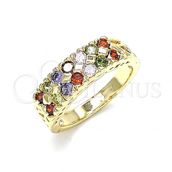 Oro Laminado Multi Stone Ring, Gold Filled Style with Multicolor Cubic Zirconia, Polished, Golden Finish, 01.346.0023.1.07