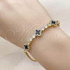 Oro Laminado Fancy Bracelet, Gold Filled Style Four-leaf Clover and Miami Cuban Design, with Black Micro Pave, Polished, Golden Finish, 03.284.0057.3.07