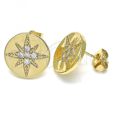 Oro Laminado Stud Earring, Gold Filled Style with White Micro Pave, Polished, Golden Finish, 02.210.0430