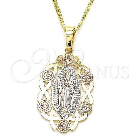 Oro Laminado Pendant Necklace, Gold Filled Style Guadalupe Design, Polished, Tricolor, 04.106.0065.20