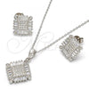 Sterling Silver Earring and Pendant Adult Set, with White Cubic Zirconia and White Crystal, Polished, Rhodium Finish, 10.286.0008