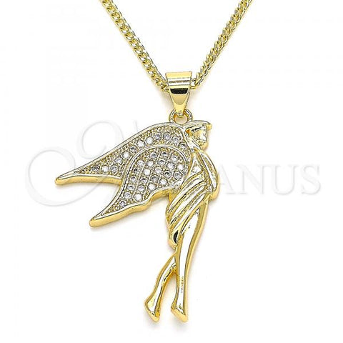 Oro Laminado Pendant Necklace, Gold Filled Style Angel Design, with White Micro Pave, Polished, Golden Finish, 04.344.0021.20