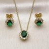 Oro Laminado Earring and Pendant Adult Set, Gold Filled Style Cluster Design, with Green and White Cubic Zirconia, Polished, Golden Finish, 10.156.0520.1