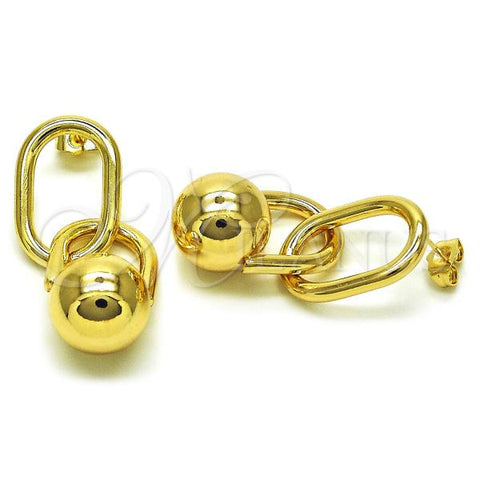 Oro Laminado Long Earring, Gold Filled Style Ball Design, Polished, Golden Finish, 02.195.0213