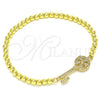 Oro Laminado Fancy Bracelet, Gold Filled Style Expandable Bead and key Design, with White Micro Pave, Polished, Golden Finish, 03.207.0122.07