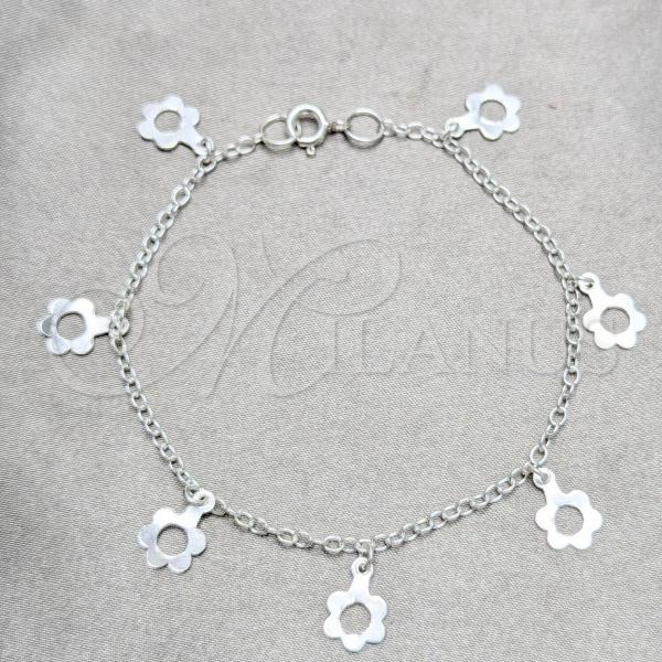 Sterling Silver Charm Bracelet, Flower Design, Polished, Silver Finish, 03.409.0167.07